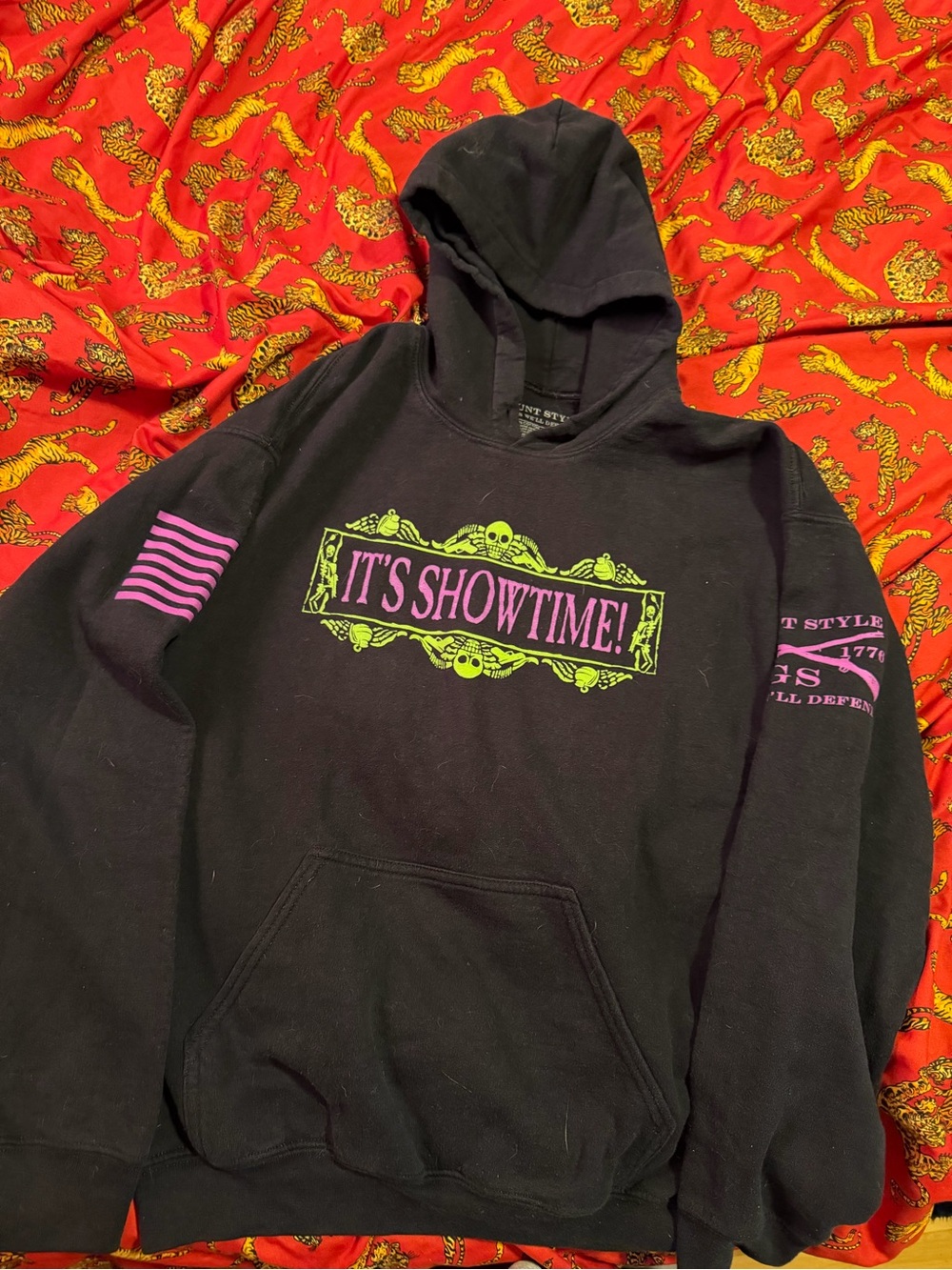 Grunt Style Black Hoodie with Neon Green & Pink "It's Showtime!" Graphic